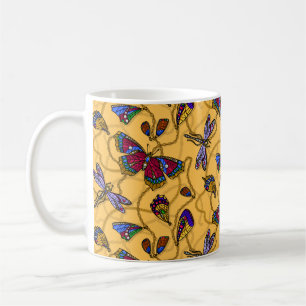 Mug Jewellery butterflies et dragonflies on yellow
