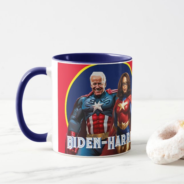 Mug Joe Biden et Kamala Harris en super-héros (Avec donut)