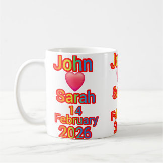 Mug John aime Sarah. Cadeau de la Saint-Valentin