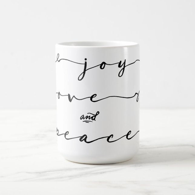 Mug Joie, amour et paix | Élégante écriture de vacance (Centre)