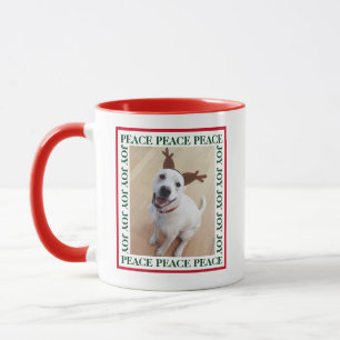 Mug Joie Blanc Reindeer Chien Paix et Joie Noël