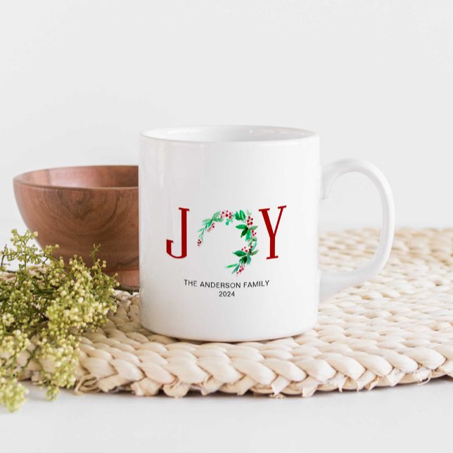 Mug Joie Noël Wreath Vacances Aquarelle Élégante (Créateur téléchargé)