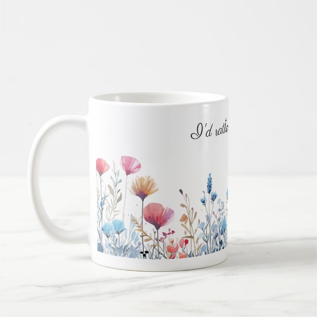 Mug Joli aquarelle florale Je préfère être jardinage (Gauche)