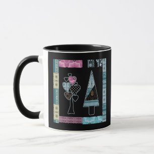 Mug Joli arbre en patchwork de formes abstraites noir