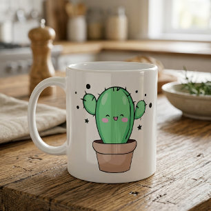 Mug Joli bébé cactus Kawaii souriant dans un vase avec