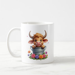 Mug Joli bébé vache des Highlands avec des fleurs Veau