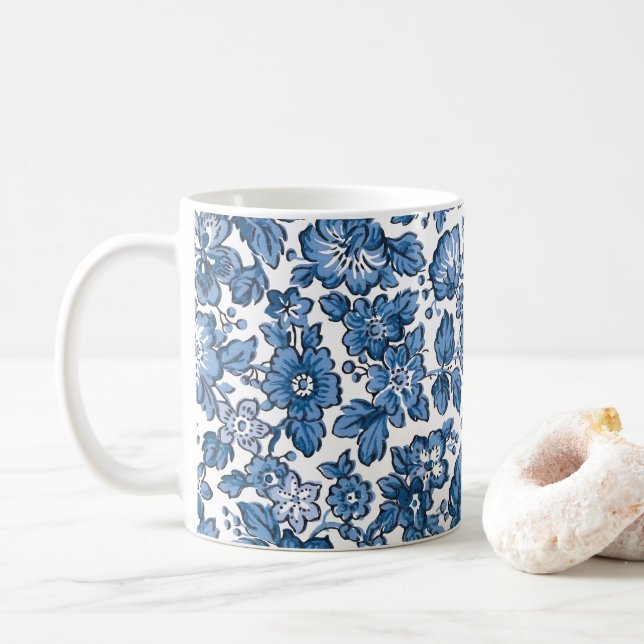 Mug Joli Boho bleu et blanc floral (Avec donut)