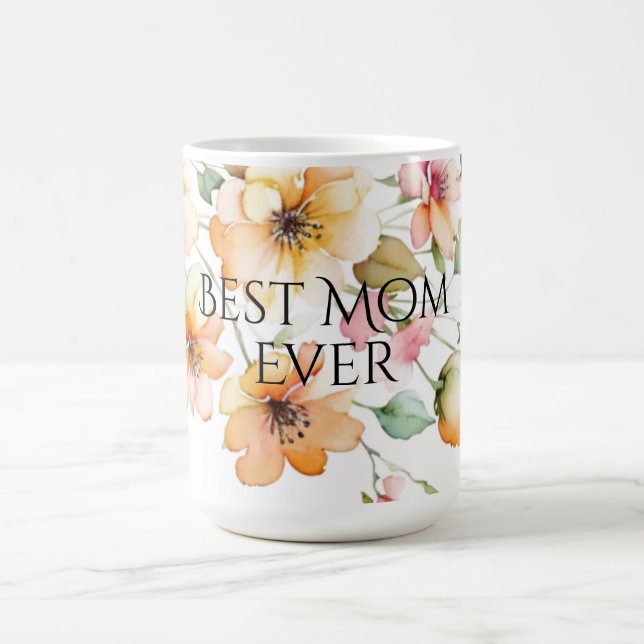 Mug Joli Boho Orange Rose Aquarelle Fleur sauvage Mama (Centre)
