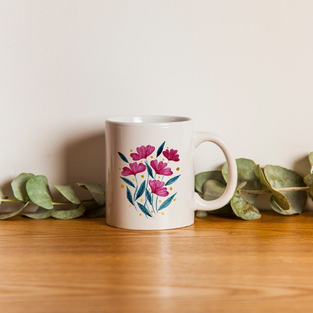 Mug Joli bouquet floral - magenta et turquoise (Créateur téléchargé)