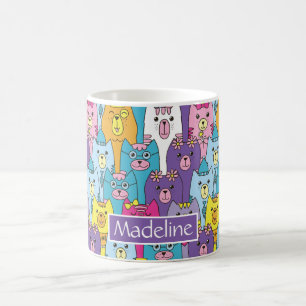 Mug Joli Cartoon Coloré Chats Motif Ajouter un nom