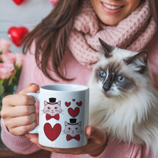 Mug Joli chat avec noeud papillon et coeurs pour la Sa