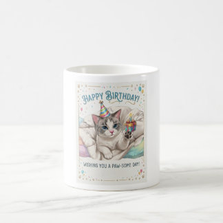Mug Joli Chat d'Anniversaire avec Chapeau de Fête et C