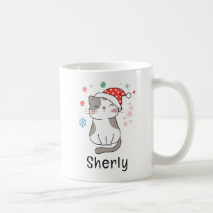 Mug Joli chat de Noël nom personnalisé