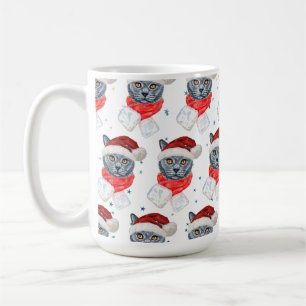 Mug Joli Chat Gris Aquarelle avec Écharpe