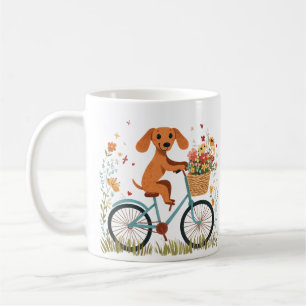 Mug Joli chien teckel à vélo Fleurs de printemps