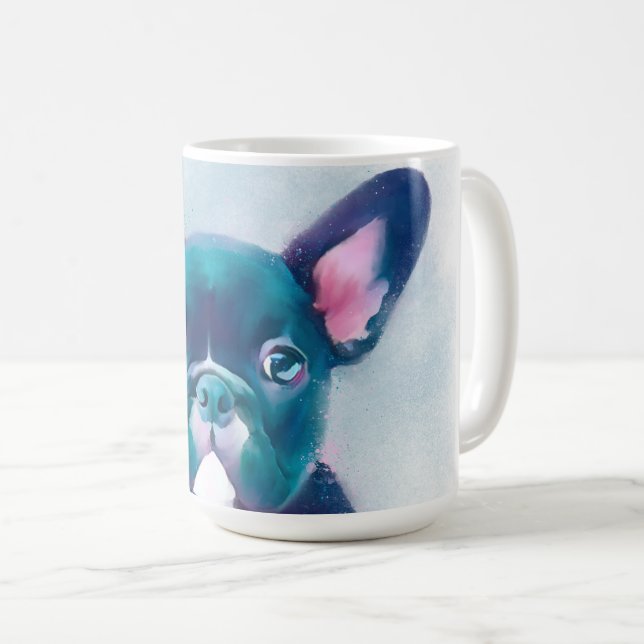 Mug Joli design Turquoise de Bulldog Français Rose (Devant droit)