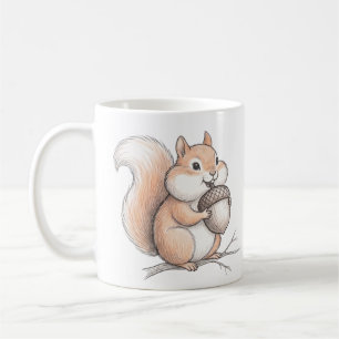 Mug Joli Écureuil au Crayon avec Café Dessiné à la Mai