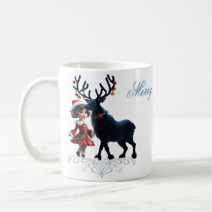 Mug Joli elfe de Noël et rennes foncés.
