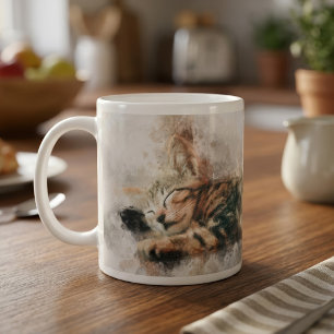 Mug Joli et mignon chaton dormant à l'aquarelle