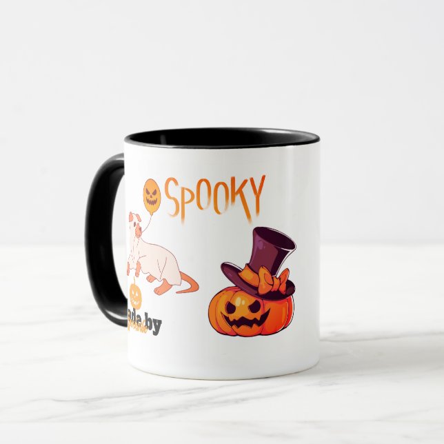 Mug Joli Fantôme de Chien Éffrayant et Citrouille Hall (Devant gauche)