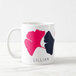 Mug Joli Feuille personnalisé Navy Blue & Pink Ginkgo