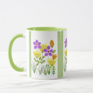 Mug Joli Fleurs sauvages aquarelle avec En vichy vert