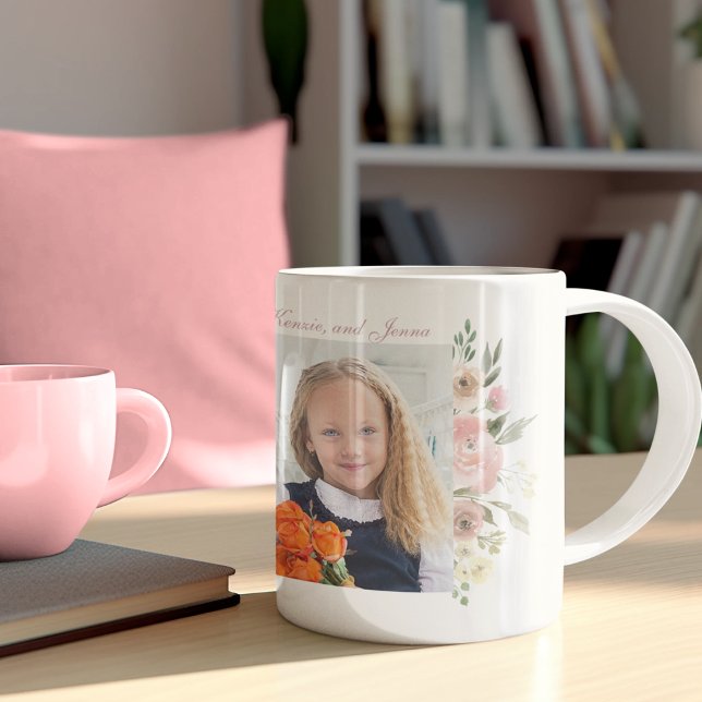 Mug Joli Floral Fête des Mères 3 Photo Collage Custom (Créateur téléchargé)