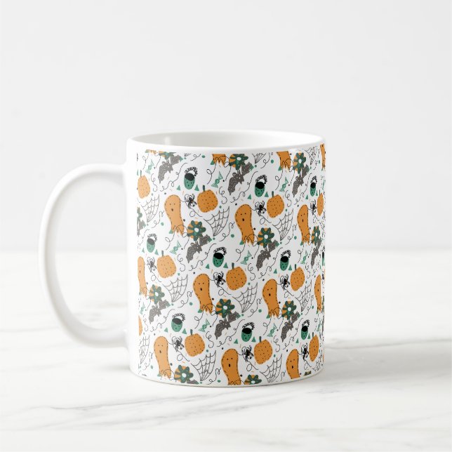 Mug Joli Halloween Doodles Citrouille Fantôme Motif de (Gauche)