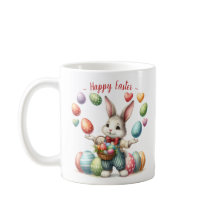 Joli lapin Aquarelle Jonglant Oeufs de Pâques Coeu