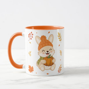 Mug Joli lapin d'automne avec citrouille. 
