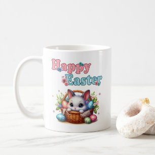Mug Joli lapin de Pâques en panier avec oeufs et fleur