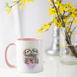 Mug Joli Monogramme Aquarelle Nom Pink Sloth Hugs