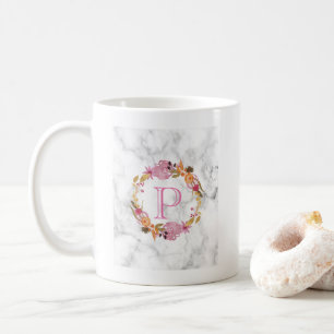 Mug Joli Monogramme de couronne de fleurs rose