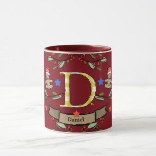 Mug Joli Monogramme de Noël rétro "D" avec le nom