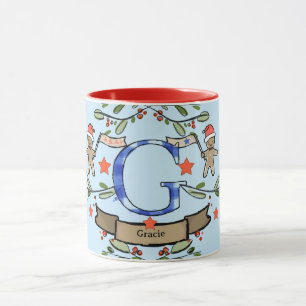 Mug Joli Monogramme de Noël rétro "G" avec le nom