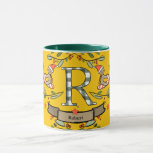Mug Joli Monogramme de Noël rétro "R" avec le nom