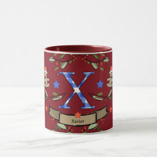 Mug Joli Monogramme de Noël rétro "X" avec le nom