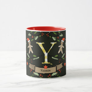 Mug Joli Monogramme de Noël "Y" avec le nom