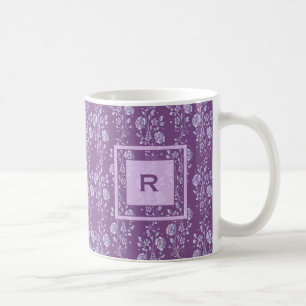 Mug Joli monogramme floral pourpre et Lilac