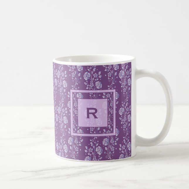 Mug Joli monogramme floral pourpre et Lilac (Droite)