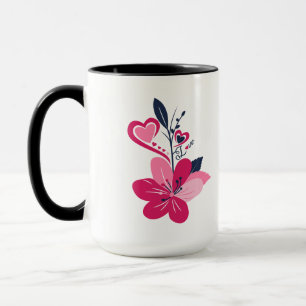 Mug Joli monogramme personnalisé cœur floral rose