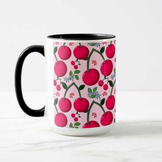 Mug Joli motif Cerise, Fruit Kawaii brillant (Gauche)