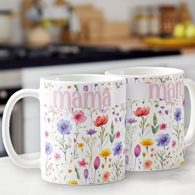 Mug Joli Motif Fleur sauvage de couleur rose Mama (Pretty mug for mama, from my Mother's Day Wildflower Collection)