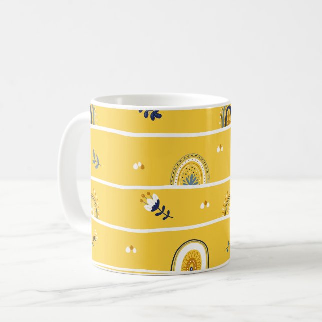 Mug Joli Motif fleuri jaune arc-en-ciel (Devant gauche)