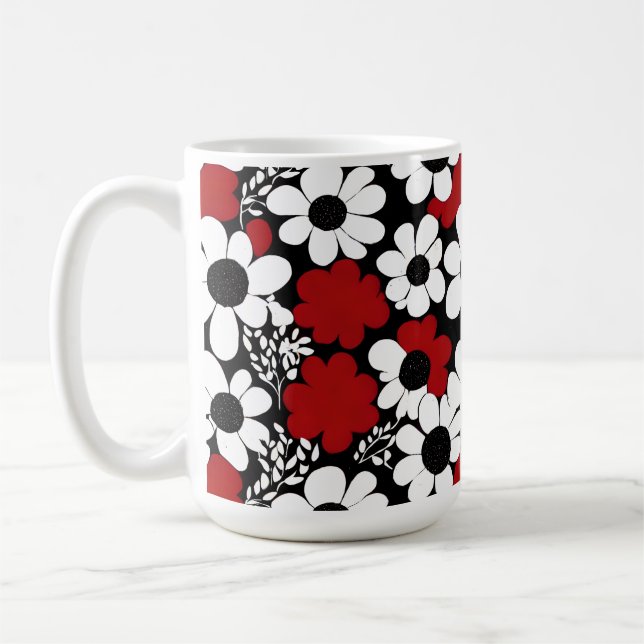 Mug Joli motif floral en rouge, noir et blanc (Gauche)