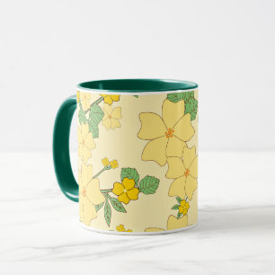 Mug Joli motif floral jaune pastel,