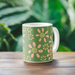 Mug Joli motif floral tendance vert rose pâle