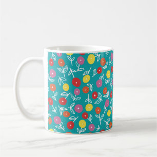 Mug Joli motif floral turquoise