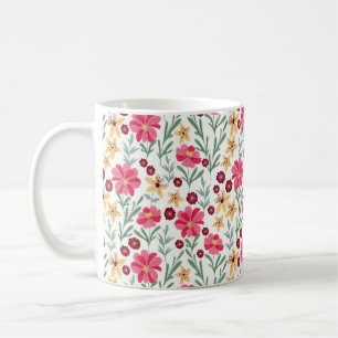Mug Joli motif floral vintage rose et jaune