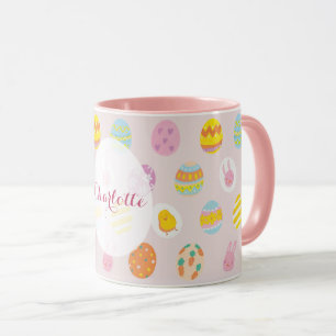 Mug Joli Motif Oeuf Peint de Pâques Nom rose